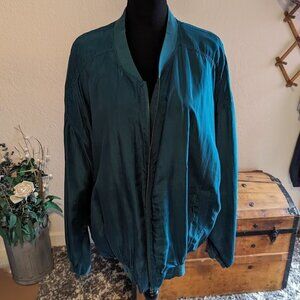 Vintage Robert Stock 100% Silk Teal Varsity Men’s Jacket – Size XL oversized